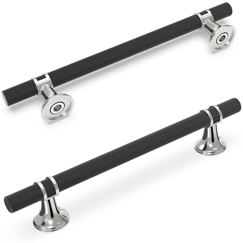 20 Pack 6.3 Inch Black and Polished Chrome Cabinet Handles - color: Black and Polished Chrome Knurled, size: 6-1/4'' Hole Center(160mm)