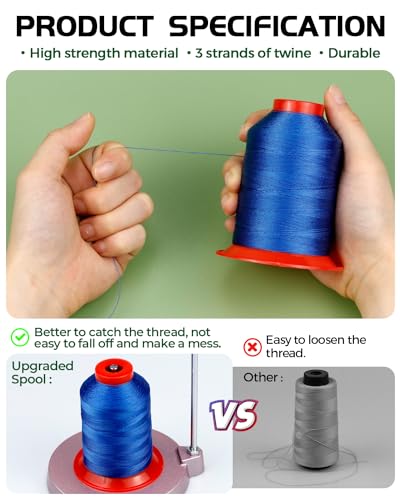 FIVEIZERO Extra Strong Upholstery Thread,Blue 1000 Meters Bonded Nylon Thread for Denim Leather,Craft,Machine,DIY and Home (1 Pack) CJ - color: Blue