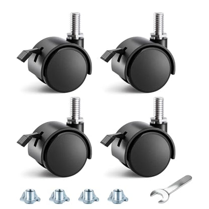 Stem Casters, 1.5 Inch Furniture Casters Set of 4, Threaded Stem Diameter 5/16" Plastic Locking Caster Wheels, Black Swivel Small Castors with T-Nuts, for Table, Cabinet, Storage Rack - style: 1.5 inch with brake