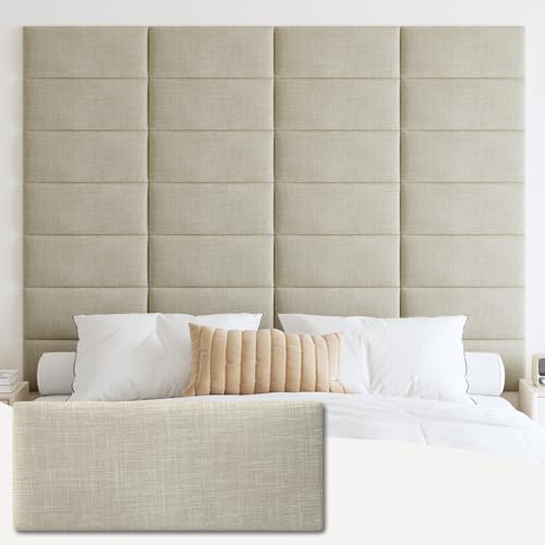 IFNOW Wall Mounted Headboard, Peel and Stick Panels, Beige, Queen - color: Fabric-beige, size: Queen