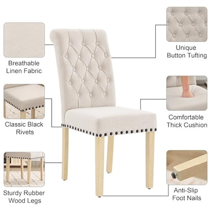 LOULENS Fabric Dining Chairs Set of 2, Upholstered Kitchen Chairs, Beige - color: Beige, size: Set of 2