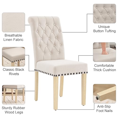 LOULENS Fabric Dining Chairs Set of 6, Upholstered Kitchen Chairs, Beige - color: Beige, size: Set of 6