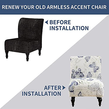Eco-Ancheng Armless Chair Slipcover Removable Armless Accent Chairs Covers Washable Armless Slipper Chair Slipcover Printed Armless Chair Furniture Protector Covers for Living Dining Room Hotel - color: A1