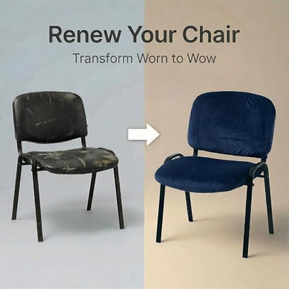 Deisy Dee Stretch Velvet Slipcover for Stacking Chairs - Universal Fit for Office, Conference, Waiting Room & Guest Chairs (Back & Seat Covers) (Navy) - color: Navy