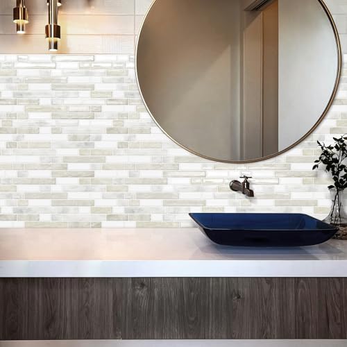 Peel and Stick Backsplash 3D Self Adhesive Wall Tile Beige 10 Sheet - color: Beige