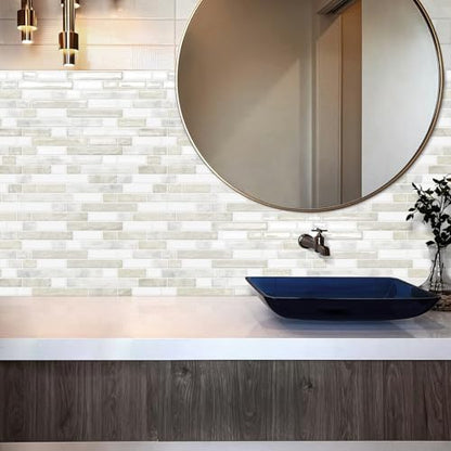 Peel and Stick Backsplash 3D Self Adhesive Wall Tile Beige 10 Sheet - color: Beige