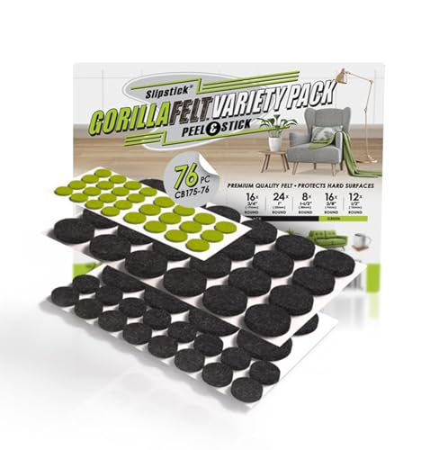 Slipstick Gorilla Felt Furniture Pads (76 Piece Variety Pack) Premium Furniture Pads & Chair Leg Floor Protectors for Hardwood Floors & Hard Surfaces - size: 76 Piece Variety Pack