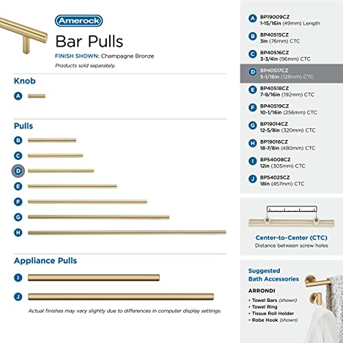 Amerock 5-1/16" Bar Pulls Champagne Bronze Drawer Pull - color: Champagne Bronze, size: 5-1/16 Inch (128 mm) Center-to-Center