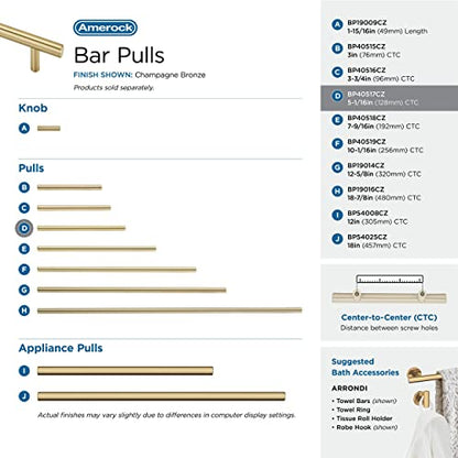 Amerock 5-1/16" Bar Pulls Champagne Bronze Drawer Pull - color: Champagne Bronze, size: 5-1/16 Inch (128 mm) Center-to-Center
