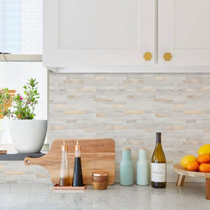 STICKGOO Peel and Stick Backsplash, PVC Wall Tiles Stick on Backsplash for Kitchen(10 Sheets, Beige with Metal Gold) - color: Beige with Metal Gold