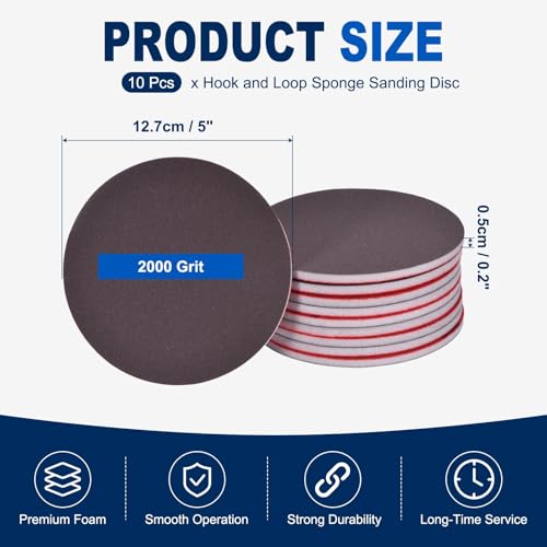 10Pcs 5 Inch Hook and Loop Sponge Sanding Disc, 2000 Grit - size: 5 Inch 2000 Grit