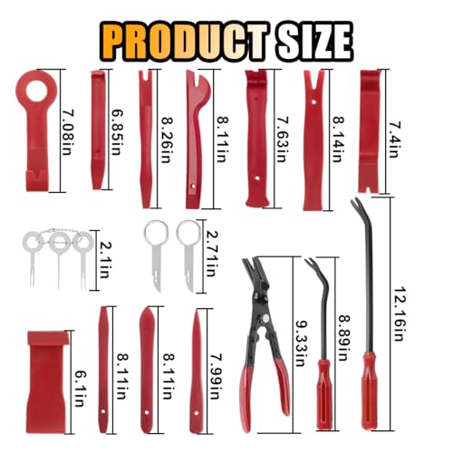 GLSOWEE 19PCS Auto Trim Removal Tool Kit, Car Panel Fastener Clips Removal Audio Trim Removal Pry Tool Set for Dash/Door/Stereo/Radio with Storage Bag