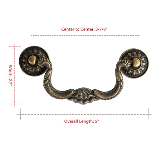 Antique Brass Drop Bail Drawer Pulls 4 Pack, 3-7/8" Hole Center