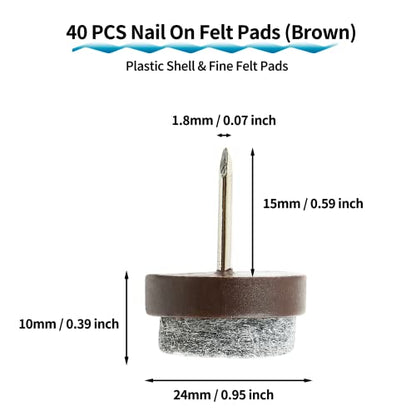40 PCS 24mm Nail-On Felt Glides, Chair Leg Protector Brown - size: 24mm - Brown