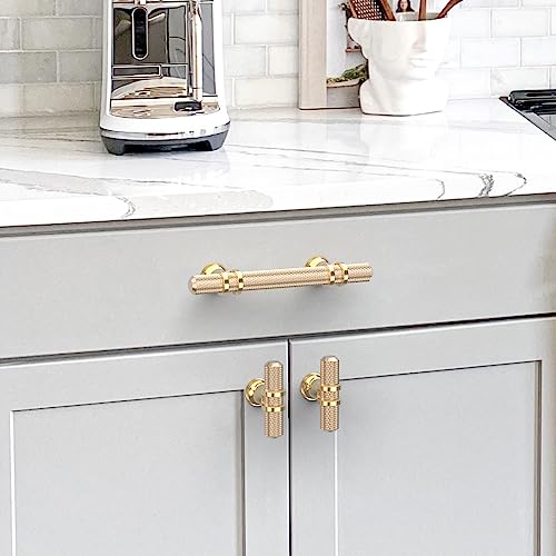 10 Pack 3"(76mm) Gold Cabinet Pulls Knurled Kitchen Cabinet Handles Drawer Pulls Brushed Brass Cupboard Hardware for Cabinets - color: Brushed Gold, size: 3"/76MM Hole Center - Pull