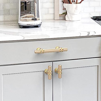 10 Pack 3"(76mm) Gold Cabinet Pulls Knurled Kitchen Cabinet Handles Drawer Pulls Brushed Brass Cupboard Hardware for Cabinets - color: Brushed Gold, size: 3"/76MM Hole Center - Pull