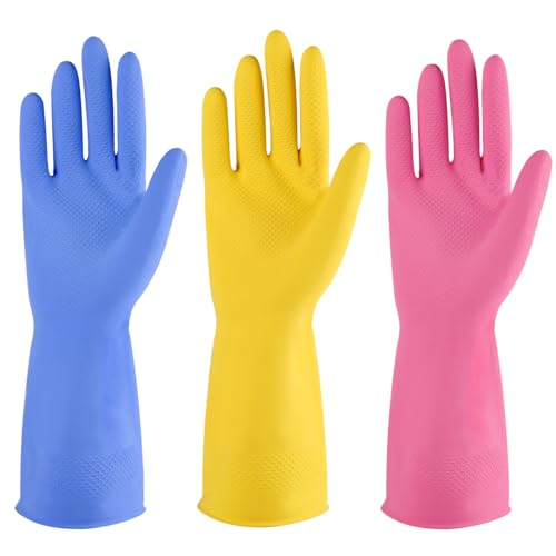 Rubber cleaning gloves 3 or 6 Pairs for Household,Reuseable dishwashing gloves for Kitchen. - color: Multicolor, size: Small (Pack of 6)