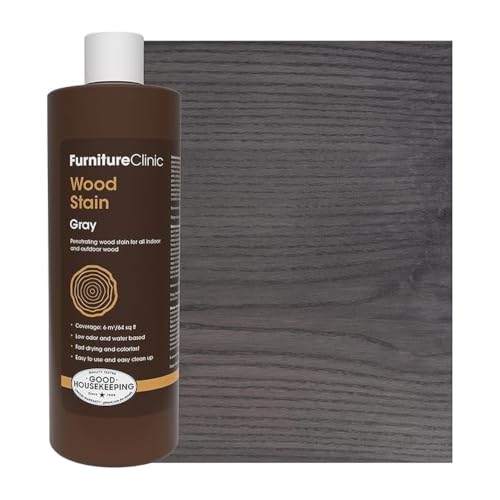 Furniture Clinic Wood Stain | Grey | Water Based | Fast Drying, Low Odor, & Non-Toxic | for Indoor & Outdoor Furniture and More | Multiple Finishes | (17oz / 500ml) - color: Gray, size: 500ml / 17 Fl Oz
