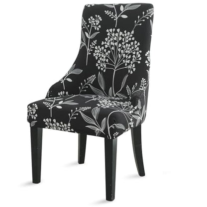 Liykimt Stretch Wingback Side Chair Slipcover-Accent Chair Cover Slipcover with Arm,Washable Upholstered Arm Dining Chair with Nailed Trim Protector for Dining Living Room - color: Black/Leaves