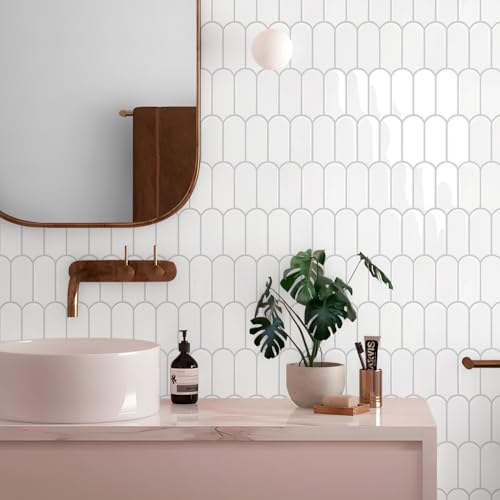 Vamos Tile Thicker Peel and Stick Backsplash Tile, White,10-Sheet - color: White with Grey Grout