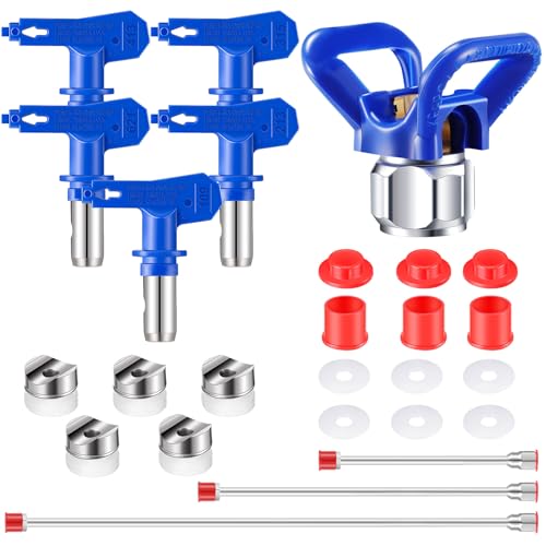 9 Pcs Airless Paint Sprayer Tips Reversible Spray Tip Airless Paint Sprayer Nozzle and Spray Gun Tip Extension with Red Guard Pole Rod and Tips (109,213,315,413,621) - size: 109, 213, 315, 413, 621