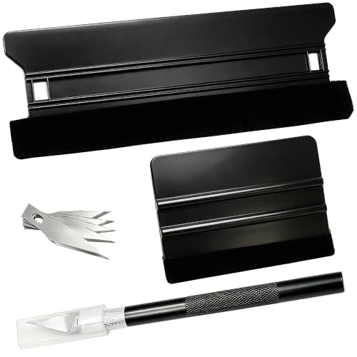 CARTINTS Plastic Squeegee Kit for Vinyl Wrap Window Tint Wallpaper Tools, 8.3IN+4IN Felt Squeegee and Precision Art Knife & 5Pcs Blades Replacement - color: Black