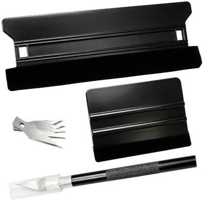CARTINTS Plastic Squeegee Kit for Vinyl Wrap Window Tint Wallpaper Tools, 8.3IN+4IN Felt Squeegee and Precision Art Knife & 5Pcs Blades Replacement - color: Black