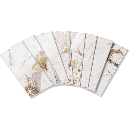 StyloVue 100 Pieces Peel and Stick Backsplash for Kitchen, 3" x 6" PVC Subway Tile, 2026 Upgraded Ivory Calacatta Marble Look with Gold Veining, Glossy Finish, Stick on Tile for Kitchen, Fireplace, RV - color: Ivory Calacatta