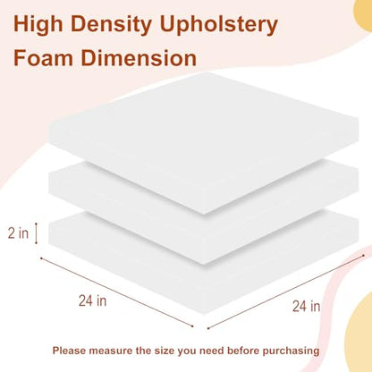 High Density Upholstery Foam 2" X 24" X 24", 3PCS Couch Cushion Replacement - size: 2" X 24" X 24"