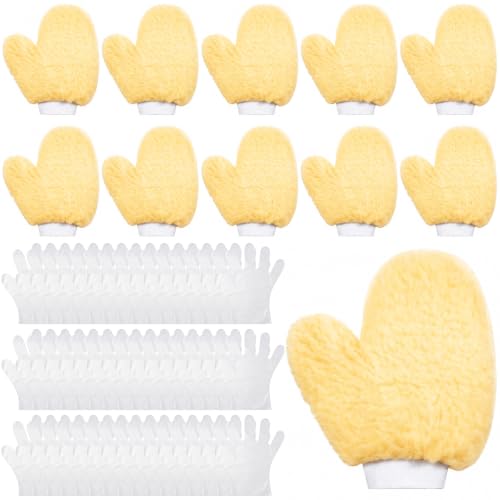 10 Pcs Painters Mitt Gloves with Thumb and 200Pcs Plastic Disposable Gloves