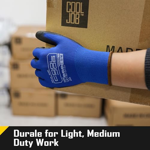 COOLJOB 12/60 Pairs Safety Work Gloves Pack Bulk with Grip PU Coating - color: Blue, size: Medium (Pack of 12)