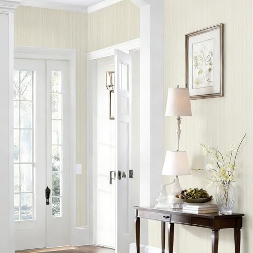 YXTII 20.8" x 196.8" Grasscloth Peel and Stick Wallpaper, White Neutral Textured Wallpaper for Bedroom Bathroom Office Self-Adhesive Thick Fabric Wall Paper - color: Cream, size: 20.8" x 196.8"