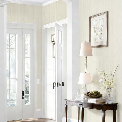 YXTII 20.8" x 196.8" Grasscloth Peel and Stick Wallpaper, White Neutral Textured Wallpaper for Bedroom Bathroom Office Self-Adhesive Thick Fabric Wall Paper - color: Cream, size: 20.8" x 196.8"