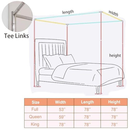 Canopy Bed Frame Full, Stainless Steel Four Corner Bed Canopy Poles Mosquito Net Frame Bracket Fit for Metal Bed Wood Bed, Stainless Steel Canopy Bed Frame Full Size - size: 78"W x 53"L (Pack of 1)
