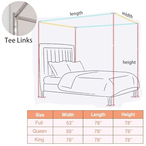 Canopy Bed Frame, Stainless Steel Bed Canopy with 4 Corner Canopy Poles - size: Queen