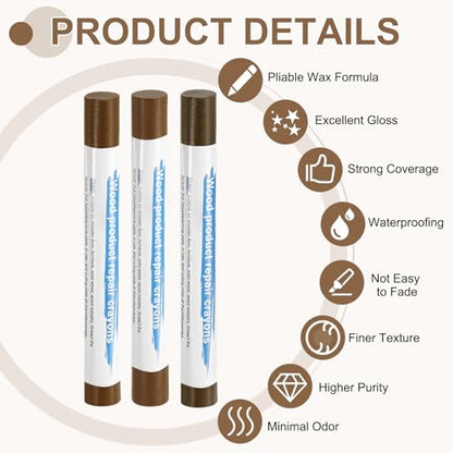 uxcell 3Pcs Wood Filler Sticks, Wax Crayons, 3 Colors Dark Brown Series - color: Dark Brown Series