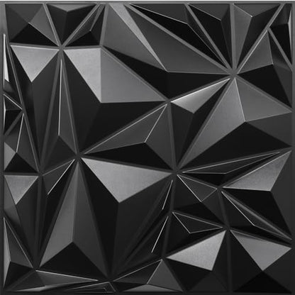 STICKGOO 3D Wall Panels, Black Diamond Design, 12 Pack, 19.7''x19.7'' - color: Black