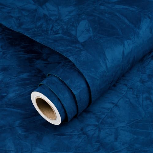 ReWallpaper 24inx16.5ft Blue Velvet Wallpaper Peel and Stick Removable Luxury Textured Wall Covering for Bedroom Living Room Accent Wall Self Adhesive Soft Touch Navy Velvet Contact Paper Drawer Liner - color: Blue Velvet, size: 24in x 16.5ft