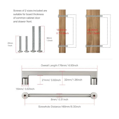 AVICCI 10 Pack Cabinet Pulls 10 Pack 6.3"/160mm Brushed Nickel Kitchen Cabinet Handles Modern Pulls for Dresser Drawers,Cabinet Hardware Cabinet pulls - color: Brushed Nickel, size: 6.3"(160mm)Hole Center-10Pcs