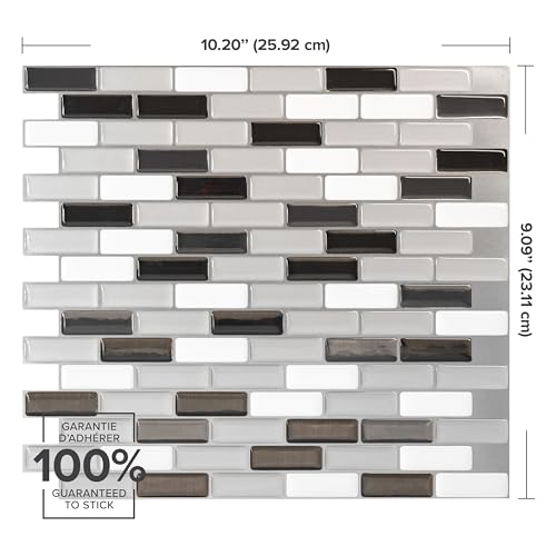 Smart Tiles Peel and Stick backsplash, Mosaic Metallic Gray, 10.21"x9.1" - color: Metallic Gray