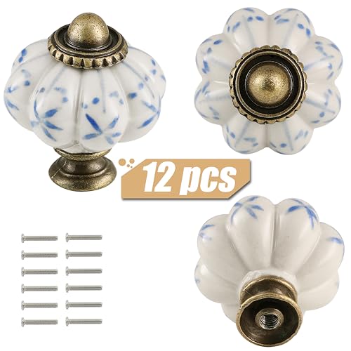 12pcs Ceramic Pumpkin Knobs - Blue Flower - style: Blue Flower