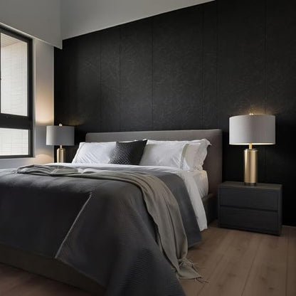Kitico 17" x 393" Black Silk Wallpaper Peel and Stick, Embossed Textured Self Adhesive Wallpaper, Contact Paper Removable Waterproof Kitchen Vinyl Wrap Cabinet Furniture Textured Renter Friendly Wall - size: 17.7" x 393"
