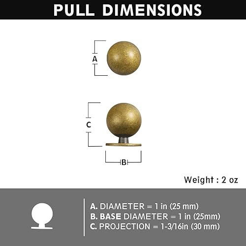 Antique Brass Cabinet Knobs, 1 Inch, Set of 12 - color: Antique Brass, size: 1" Diameter