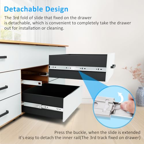 Stainless Steel Drawer Slides Ball Bearing 3 Folds Full Extension Side Mount Cabinet Runners Glides Rails Track 100 Lbs Load 10 12 14 16 18 20 22 24 Inch (Silver-Stainless Steel- 1 Pr, 12 inch) - color: Silver-Stainless Steel, size: 12 Inch