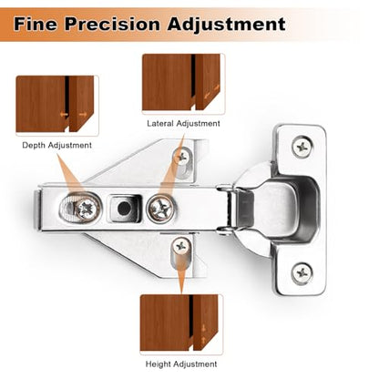 Probrico Soft Opening Kitchen Cabinet Hinges 2 Pairs (4 Pieces), Brushed Satin Nickel Face Frame Mounting Concealed Hinges for Kitchen Cupboard Hardware, with Mounting Screws