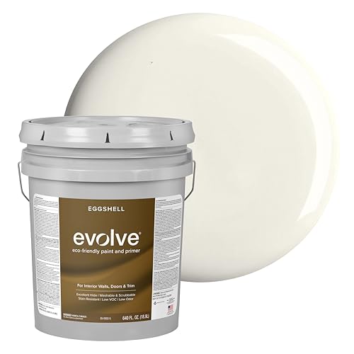 EVOLVE Interior Paint & Primer, Eggshell (Alpine Cream), 5 Gallon – One-Coat Coverage, Excellent Hide, Low VOC, Low Odor, Washable Paint for Walls, Doors & Trim - color: Alpine Cream, size: 640 Fl Oz (Pack of 1)