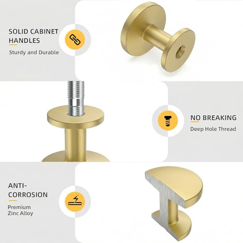 Goldenwarm 10 Pack Brushed Brass Cabinet Knobs Round Gold Drawer Knobs - color: Brushed Brass, size: Single Hole Center