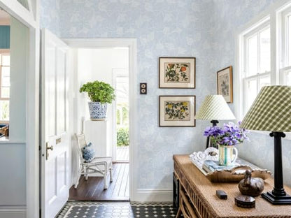 Dimoon Blue Peel and Stick Wallpaper Geometric Contact Paper for Bathroom Kitchen Striped Botanical Stick on Wall Paper Leaf Boho Removable Wallpaper Renter Friendly Vinyl Waterproof 17.3''x362'' - color: Blue and White, size: 17.3" x 362"