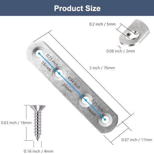 24Pcs Stainless Steel Flat Brace Mending Plates, Sturdy Metal Repair Fixing Joining Brackets for Wood Furniture with Screws - size: Silver 24 Pack