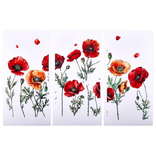 OLYCRAFT 3pcs/Set Poppy Rub on Transfers for Crafts and Furniture 6x12 inch Flower Decor Transfer Stickers Vintage Floral Transfers for Wood Furniture Journal Scrapbooking Home Decorations - color: Poppy